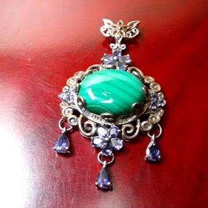 925 UNIQUE, Genuine Untreated Iolite and Malachite.